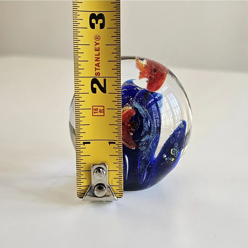Vintage Art Glass Paperweight 2.5” Blue Red Controlled Bubble Hand Blown